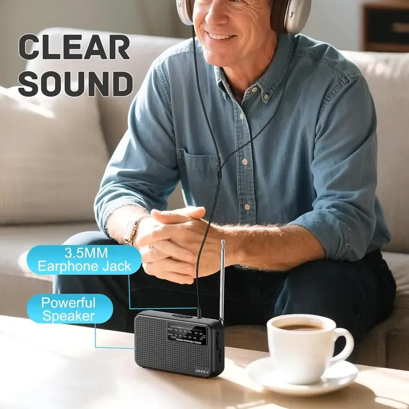 Mini Portable Am Fm Radio Player, 2aa Battery Powered, Telescopic Antenna, Loud Speaker & Headphone Jack, Ideal for Camping & Hiking