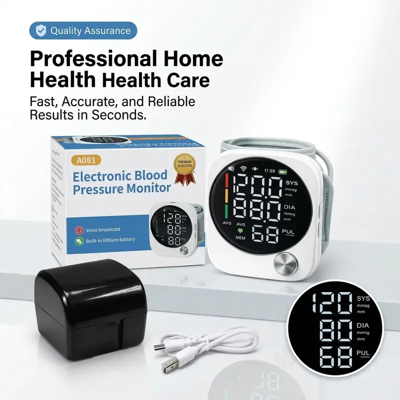 Wrist Blood Pressure Monitor with Large LED Display, Voice Broadcast, 1-Touch Operation, Automatic Power-Off, Adult Home Tracking Tool, Fits 5.3-7.6 in Wrist (Home Supplies, Party Gift Option)