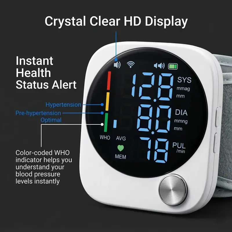 Wrist Blood Pressure Monitor with Large LED Display, Voice Broadcast, 1-Touch Operation, Automatic Power-Off, Adult Home Tracking Tool, Fits 5.3-7.6 in Wrist (Home Supplies, Party Gift Option)
