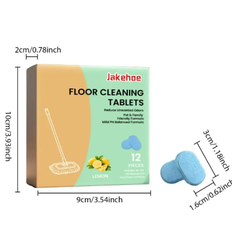 JAKEHOE 12 Pack Floor Cleaning Tablets With Fresh Lemon Scent, Effectively Eliminate Dirt, Grime & Unpleasant Odors, Fast Drying Formula Leaves Without Damaging Flooring, Multi-Surface Household Floor Cleaner Safe For all Household Floor Cleaning