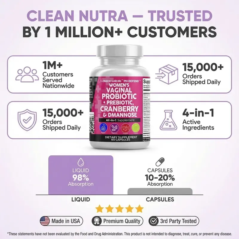 freeClean Nutraceuticals Vaginal Probiotics For Women + Prebiotics, Cranberry, Dmannose & More for Women's Healthy Odor and Tract Support Capsules – PH Defend
