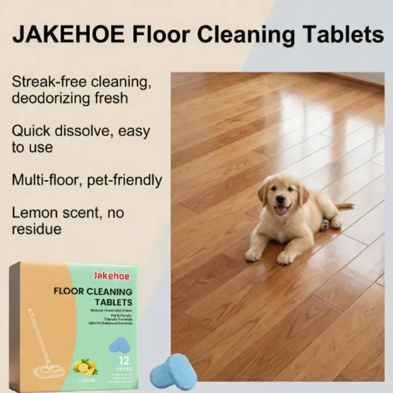 JAKEHOE 12 Pack Floor Cleaning Tablets With Fresh Lemon Scent, Effectively Eliminate Dirt, Grime & Unpleasant Odors, Fast Drying Formula Leaves Without Damaging Flooring, Multi-Surface Household Floor Cleaner Safe For all Household Floor Cleaning