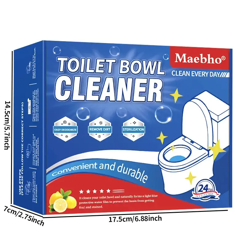 12PCS-24PCS Tank-Only Non-Bleach Wet-Activated Toilet Bowl Cleaners - Auto-Cleans Every Flush, Soluble Film, Residue-Free, Deodorizing, Stain-Resistant, Safe & Effective Household Packets, Light Blue Cleaning Water, 7-10 Days Use, Home Cleaning Supplies