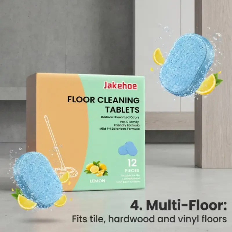 JAKEHOE 12 Pack Floor Cleaning Tablets With Fresh Lemon Scent, Effectively Eliminate Dirt, Grime & Unpleasant Odors, Fast Drying Formula Leaves Without Damaging Flooring, Multi-Surface Household Floor Cleaner Safe For all Household Floor Cleaning