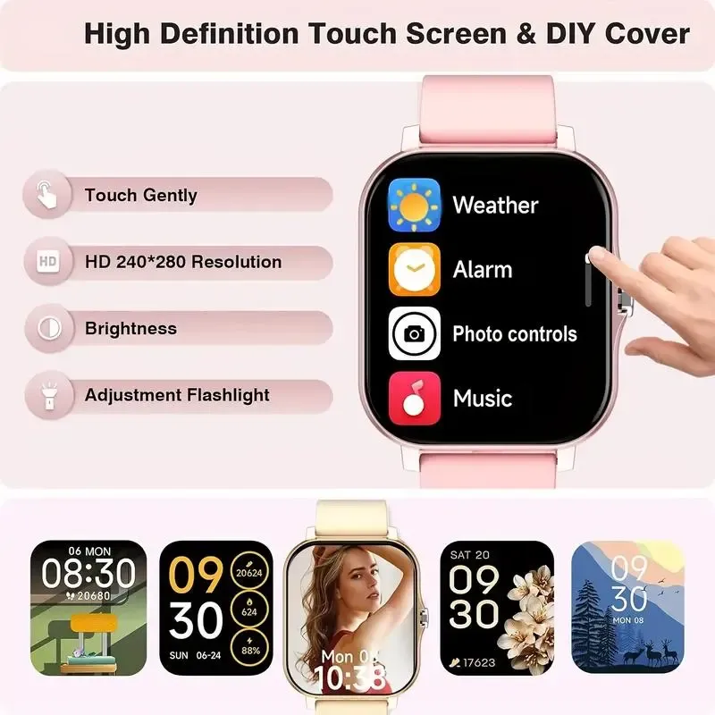 Smart watch, wireless talking dialing, multi-sport mode, call reminder and rejection, SMS reminder, message reminder, various APP reminders, multi-function display, HD screen, gifts, multiple colors Alloy Charging Pink Smartphone Usb Wearable Rechargeable