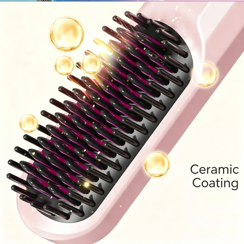 Wireless Straightening Comb with Negative Ions, No Damage to Hair, Curling and Straightening in One, High Top Straightening Clamp Curling Iron