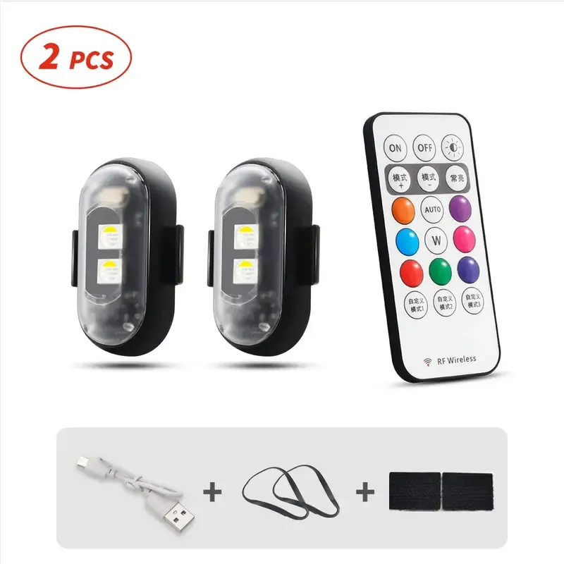 RGB Led Aircraft Strobe Light Remote Wireless Motorcycle Flash Light Warning Lights for Bike Car Multifunctional