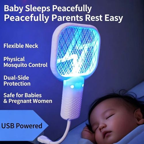 Compact Multifunctional Mini Electric Fly Swatter with Mosquito-Attracting Light (USB Rechargeable)