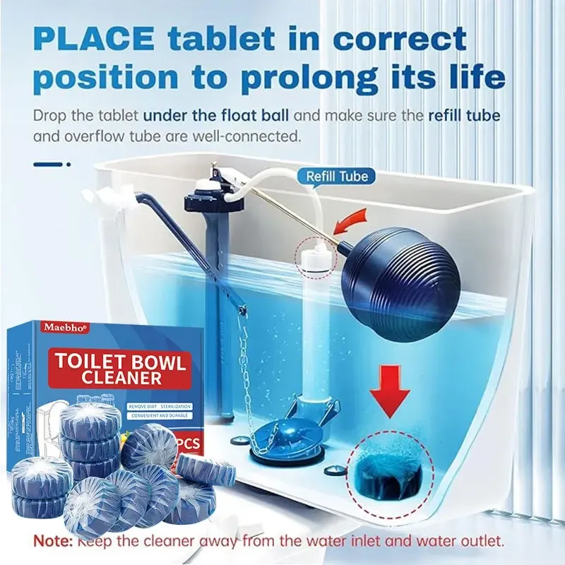 12PCS-24PCS Tank-Only Non-Bleach Wet-Activated Toilet Bowl Cleaners - Auto-Cleans Every Flush, Soluble Film, Residue-Free, Deodorizing, Stain-Resistant, Safe & Effective Household Packets, Light Blue Cleaning Water, 7-10 Days Use, Home Cleaning Supplies