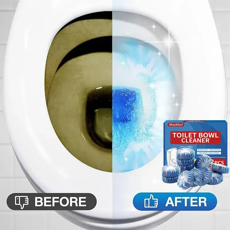 12PCS-24PCS Tank-Only Non-Bleach Wet-Activated Toilet Bowl Cleaners - Auto-Cleans Every Flush, Soluble Film, Residue-Free, Deodorizing, Stain-Resistant, Safe & Effective Household Packets, Light Blue Cleaning Water, 7-10 Days Use, Home Cleaning Supplies