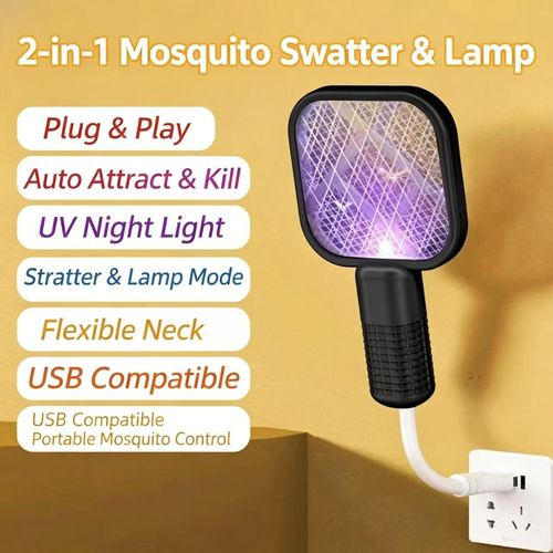 Compact Multifunctional Mini Electric Fly Swatter with Mosquito-Attracting Light (USB Rechargeable)