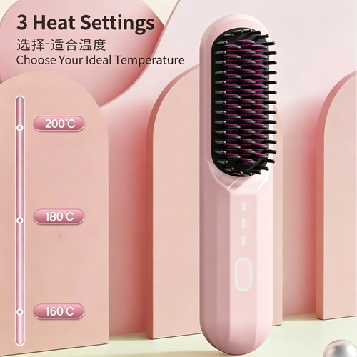 Wireless Straightening Comb with Negative Ions, No Damage to Hair, Curling and Straightening in One, High Top Straightening Clamp Curling Iron