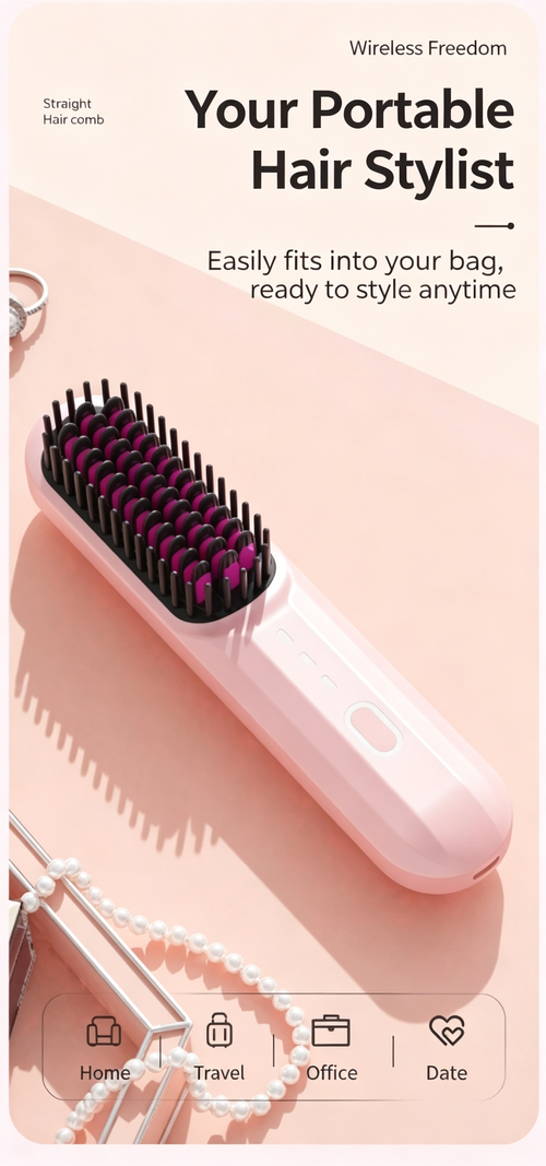 Wireless Straightening Comb with Negative Ions, No Damage to Hair, Curling and Straightening in One, High Top Straightening Clamp Curling Iron