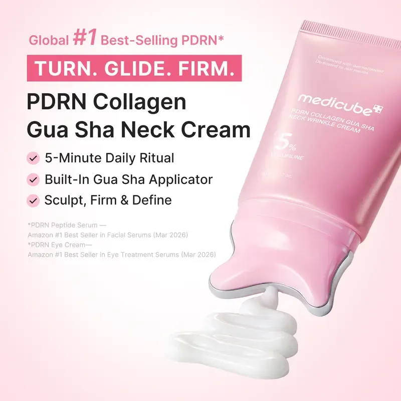 NEW medicube PDRN Collagen Gua Sha Neck Wrinkle Cream | Built-In Gua Sha Massager with Volufiline 5% + PDRN | Firming, Contour Care for the Look of Fine Lines, Jawline, Neck, Décolleté,Underarms, Chest, Legs, Shoulder | Massage Cream | Korean Skincare