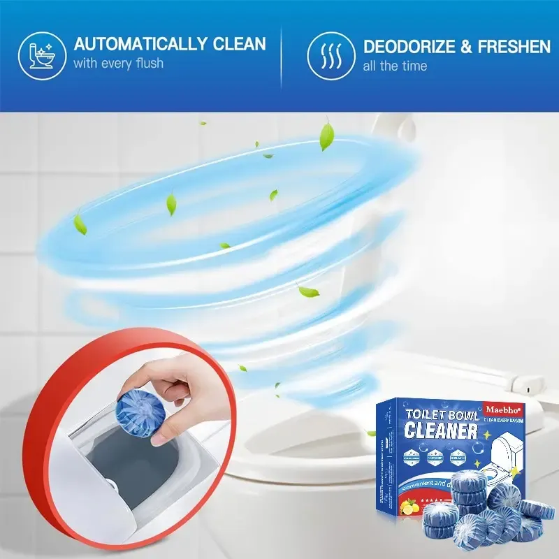 12PCS-24PCS Tank-Only Non-Bleach Wet-Activated Toilet Bowl Cleaners - Auto-Cleans Every Flush, Soluble Film, Residue-Free, Deodorizing, Stain-Resistant, Safe & Effective Household Packets, Light Blue Cleaning Water, 7-10 Days Use, Home Cleaning Supplies