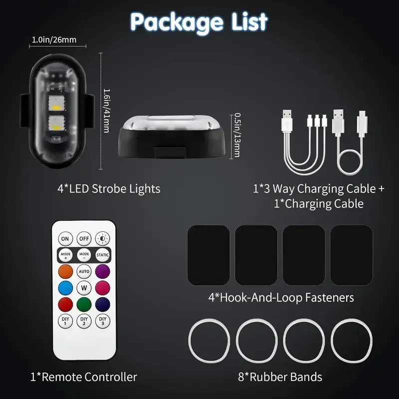 RGB Led Aircraft Strobe Light Remote Wireless Motorcycle Flash Light Warning Lights for Bike Car Multifunctional