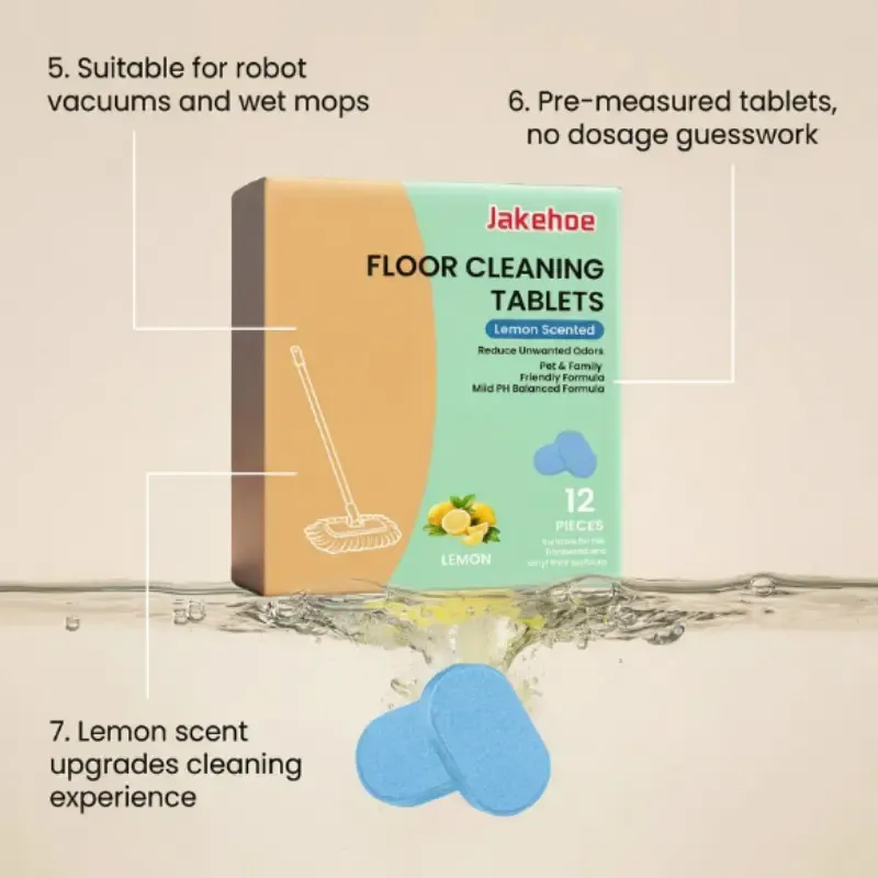 JAKEHOE 12 Pack Floor Cleaning Tablets With Fresh Lemon Scent, Effectively Eliminate Dirt, Grime & Unpleasant Odors, Fast Drying Formula Leaves Without Damaging Flooring, Multi-Surface Household Floor Cleaner Safe For all Household Floor Cleaning