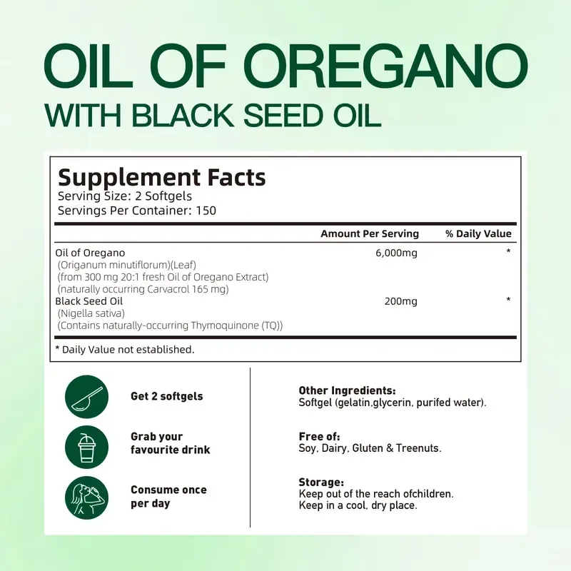 VivoNu Oil of Oregano with Black Seed Oil 300 Capsules | Natural Antioxidants | Nutritional Support | Highly Effective Dietary Healthcare Supplement