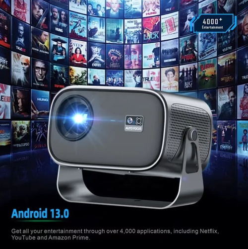 Metal pan-tilt automatic focusing high-definition projector, automatic focusing without sensing + automatic correction of prism shape. Side projection can also present a square picture. Low-latency gaming mode, high-definition picture quality + stereo sound effect. Portable and compact, suitable for multiple scenarios. Suitable for binge-watching, gaming, camping, etc. Easily create a private cinema. Let you enjoy large-screen audio-visual entertainment anytime and anywhere.