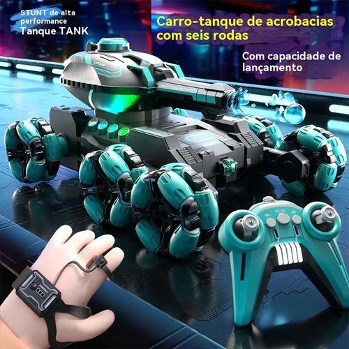 Tanque de controle remoto de seis rodas com stunts, que dispara projéteis de água, brinquedo infantil, veículo off-road com detecção de gestos, presente de carro para meninos