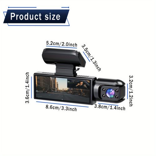 M8 car dash cam with dual lenses for front view and inside cabin recording