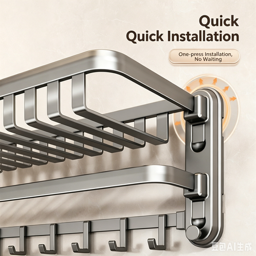 Suction Cup Flat Tube Double Folding Towel Rack with Hooks