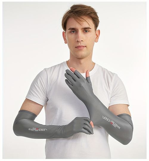 Grey Ice Feel UV Protection Arm Sleeves, Unisex, One Size