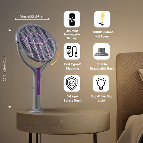 Rotatable & Retractable Automatic Mosquito-Attracting Electric Swatter