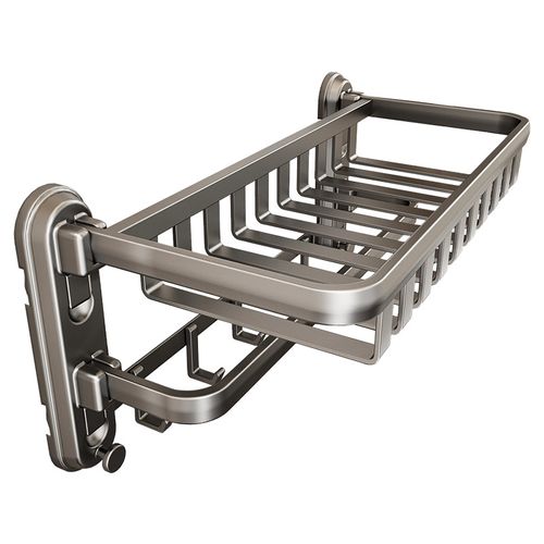Suction Cup Flat Tube Double Folding Towel Rack with Hooks