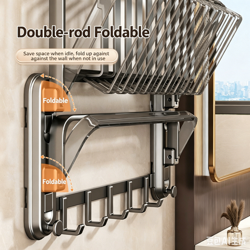 Suction Cup Flat Tube Double Folding Towel Rack with Hooks