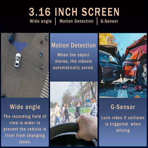 M8 car dash cam with dual lenses for front view and inside cabin recording