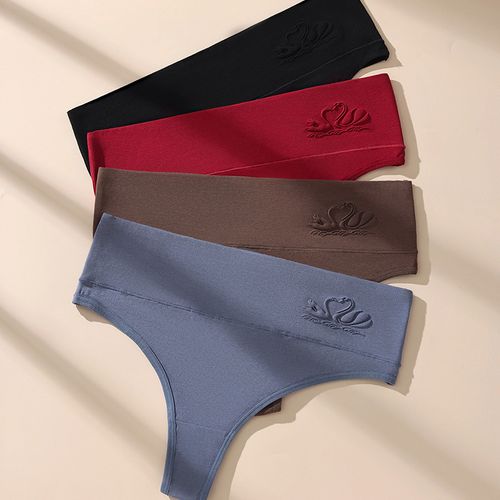 4 Pieces Cotton Women High Waist Seamless Thongs - Tummy Control & Hip Lifting