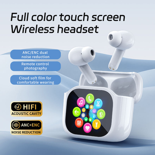 LED full-color touchscreen Bluetooth earphones BY16 in-ear ANC+ENC noise-canceling Bluetooth earphones with AI translation capabilities.