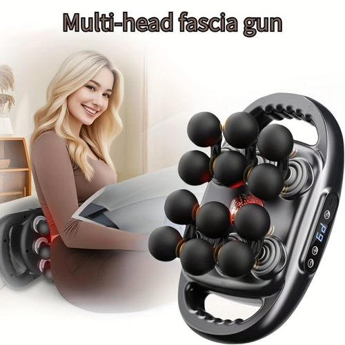 12-head LCD fascia gun multi-head massager, deep tissue massage device, high-frequency vibration massager for waist and back.