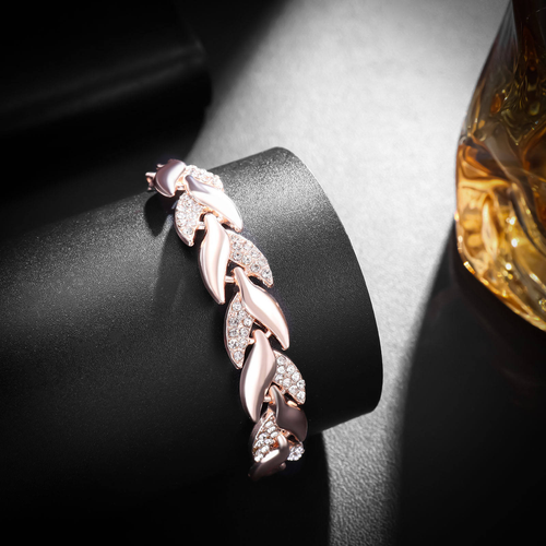 18K Gold-Plated Leaf Bracelet — Western-Style Fashion & Bridal Jewelry — Women's Diamond-Accented Bracelet