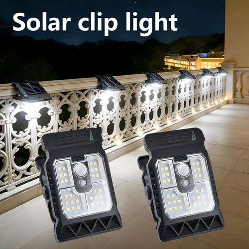Solar-powered outdoor lights, household garden high-brightness clip-on lights, outdoor balcony sensor wall lights, camping lights (set of 2)
