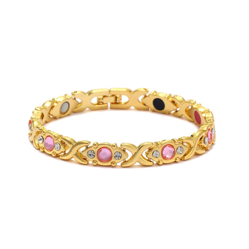 Stylish detachable energy magnetic bracelet, made of eco-friendly alloy with rhinestones, adjustable women's bangle.