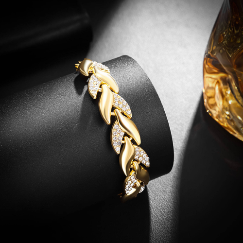 18K Gold-Plated Leaf Bracelet — Western-Style Fashion & Bridal Jewelry — Women's Diamond-Accented Bracelet