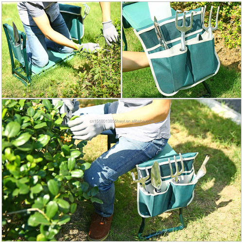 Outdoor garden kneeling stool, sitting and kneeling garden gardening (kneeling stool + 1 large cloth bag + 1 small cloth bag)