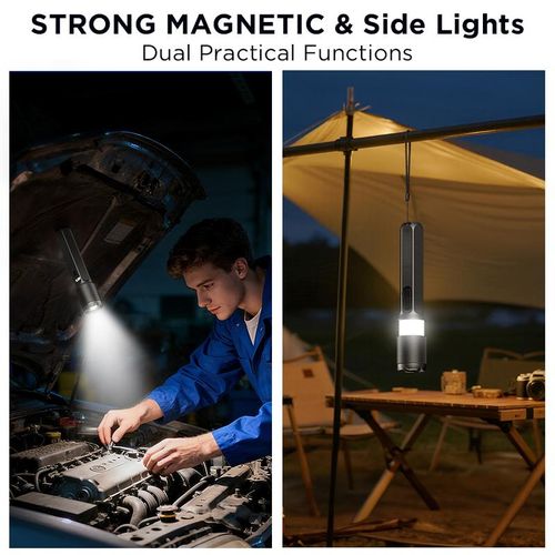 FUDUOO Flashlight LED, 2000LM, Rechargeable, Zoomable, LED Digital Display, Magnetic and Output Port, 7 Lighting Modes, Ultra-Powerful LED Flashlight for Camping Hiking Emergency