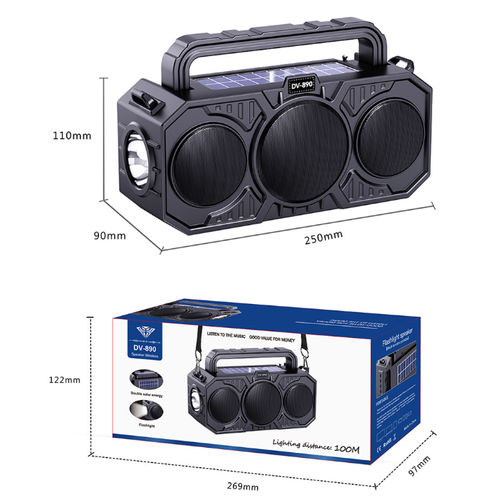 Outdoor Wireless Bluetooth Speaker with Dual Solar Charging, Flashlight, and SD Card Playback