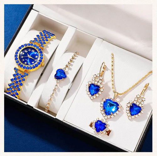 European and American popular women's watches and rhinestone jewelry 5-piece set
