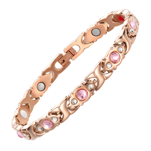 Stylish detachable energy magnetic bracelet, made of eco-friendly alloy with rhinestones, adjustable women's bangle.