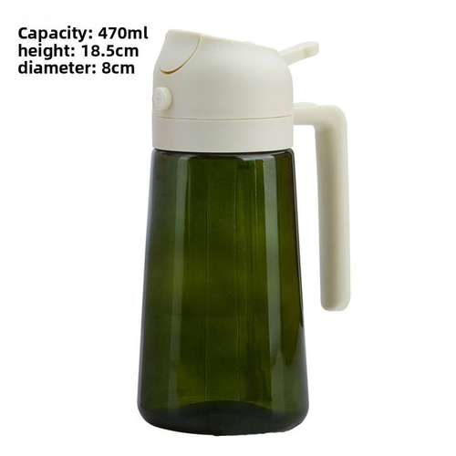 Glass oil dispenser for home use, with both pouring and spraying functions.