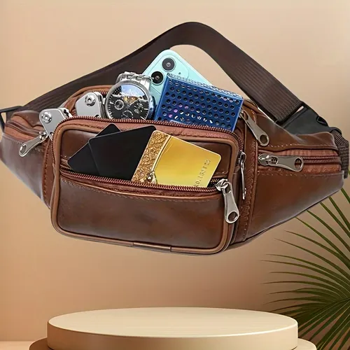 Cow leather men's belt bag