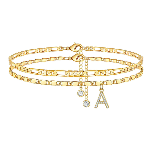 Gold-plated anklet with diamond-encrusted letters