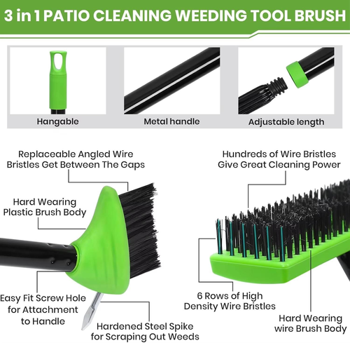 Three-in-one wire weeding brush set with two brush heads, detachable and portable, courtyard ground seam stainless steel wire weeding brush