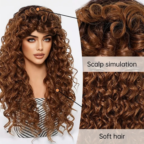 24-inch light brown European and American style women's short curly wig.