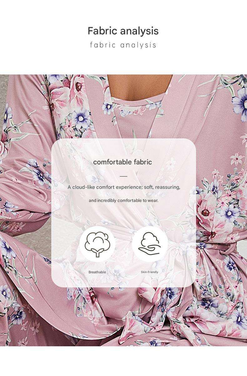 Cotton 3-Piece Sleepwear Set: Robe, Spaghetti-Strap Nightgown, and Long Pants