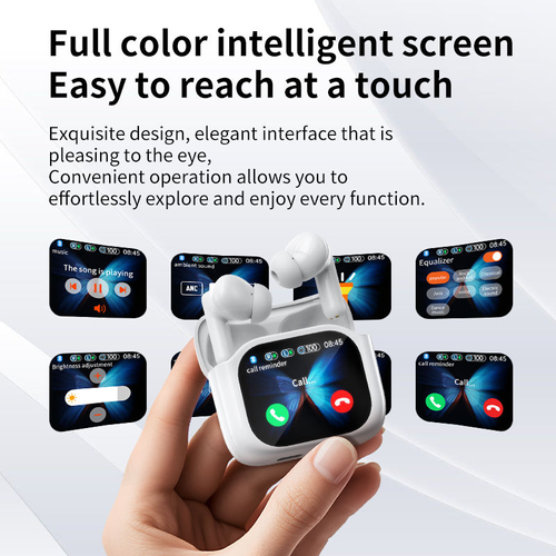 LED full-color touchscreen Bluetooth earphones BY16 in-ear ANC+ENC noise-canceling Bluetooth earphones with AI translation capabilities.